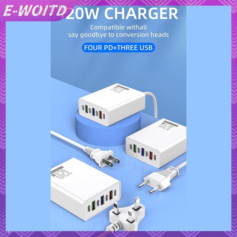 E-WOITD 120W USB Type-C Máy Tính Để Bàn Sạc Điện Thoại PD Power Station Cho Huawei Cho Máy Tính Bảng HNVN