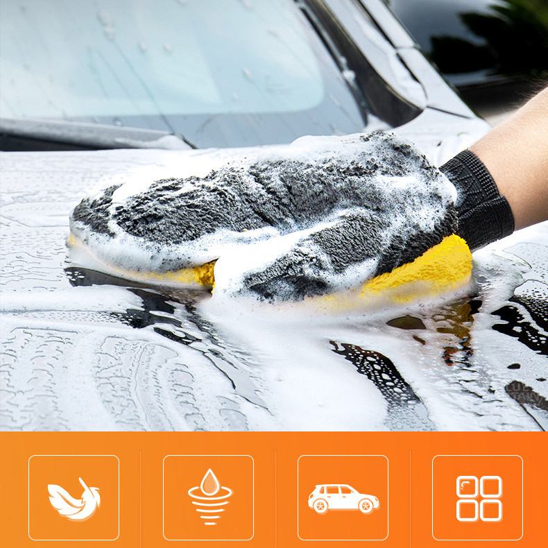 Khăn lau xe microfiber Găng tay hai mặt cao cấp không rụng lông, khăn lao ô tô Găng tay, xe hơi, xe máy chuyên dụng siêu thấm cao cấp