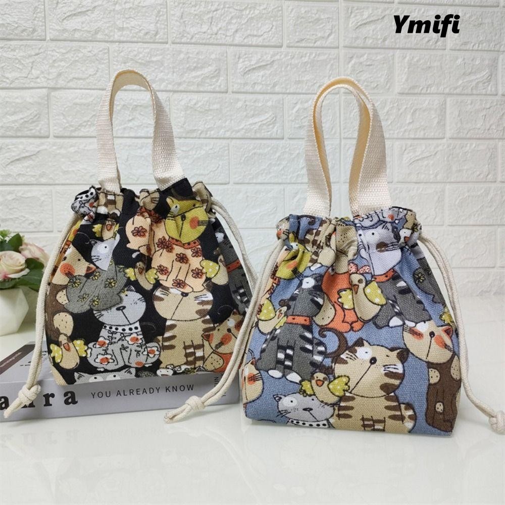 Túi xô nhỏ YMIFI, Túi xách dây rút tay cầm hàng đầu phong cách dân tộc, Túi trang sức in hình thủ công thanh lịch dành cho nữ