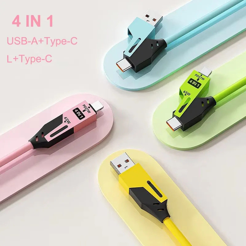65W Lò Xo Cáp Dữ Liệu Ngắn 6A USB Loại C 4 Trong 1 Lò Xo Kính Thiên Văn Nhanh Dây Sạc Lò Xo Cáp USB Cho iPhone iPad MacBook