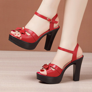 Giày Sandal Cao Gót Nữ Dự Tiệc 9cm Quai Ngang Da PU, Màu Đen/Đỏ/Trắng, Kiểu Dáng Sang Chảnh - CG220