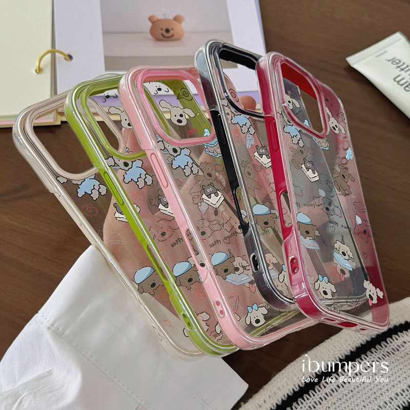 ibumpers Ốp Điện Thoại iPhone Hoạt Hình Dễ Thương Sang Trọng Họa Tiết Chó Con Cho IPhone 11 12 13 14 15 16 Pro Max Ốp Lưng Acrylic Trong Suốt Viền Màu Tinh Khiết