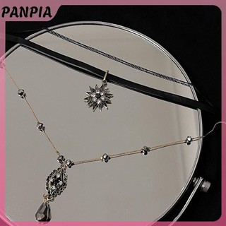PANPIA-Vintage Lớp Dây Đeo Nhiều Lớp Vòng Cổ Nữ Cổ Dây Xích Bohemian Pha Lê Dây Xích Dài Mặt Dây Chuyền Trang Sức Quà Tặng