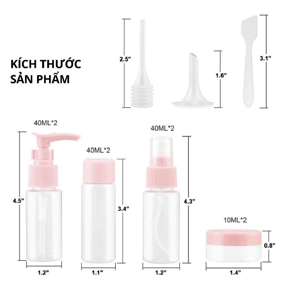 Set Silicon Chai Chiết Dầu Gội, Sữa Tắm, Mỹ Phẩm Mini Kèm Túi Zip, Tiện Lợi Du Lịch