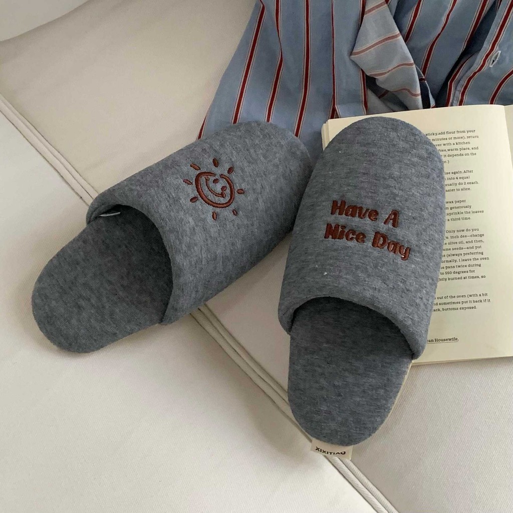 XIXITIAO Dép Cotton Đế Mềm Thêu Nam Nữ Cặp Đôi Thoải Mái Thu Đông Nhà