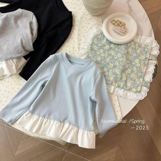 Mùa Xuân Phong Cách Mới Bé Gái Màu Ren Dài Tay Áo Thun Thời Trang Cho Bé Đáy Áo Sơ Mi Trẻ Em Thoải Mái Ngọt Ngào Top