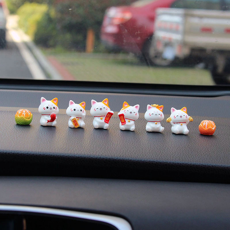 Mini Mèo May Mắn 6 Chiếc Đồ Chơi Beckoning Mèo Các Bức Tượng Trang Trí May Mắn Giàu Có Mèo Con Nhà Để Bàn Trang Trí Xe Hơi Phụ Kiện