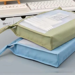 Lưới Mới Homework Túi Bảo Quản Dung Tích Lớn Hai Lớp Lưới Dây Kéo Túi Đa Năng Di Động Thư Mục Tập Tin Văn Phòng