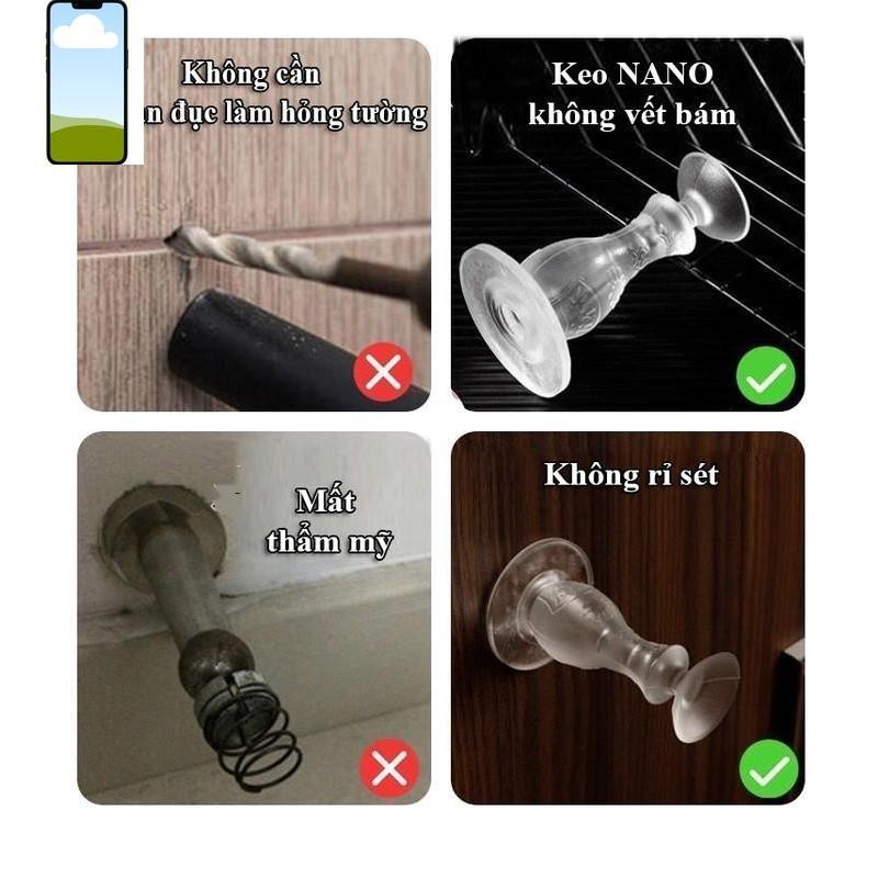 [Set 5 cái] Chặn cửa chống va đập, bộ giữ cửa hít chân không sillicon keo NANO không đục khoan làm hỏng tường