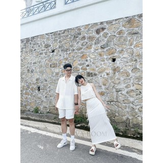[HÀNG CAO CẤP] Set Đồ Đôi Couple Nam Nữ Trắng Sơ Mi + Áo Sát Nách + Chân Váy Dài