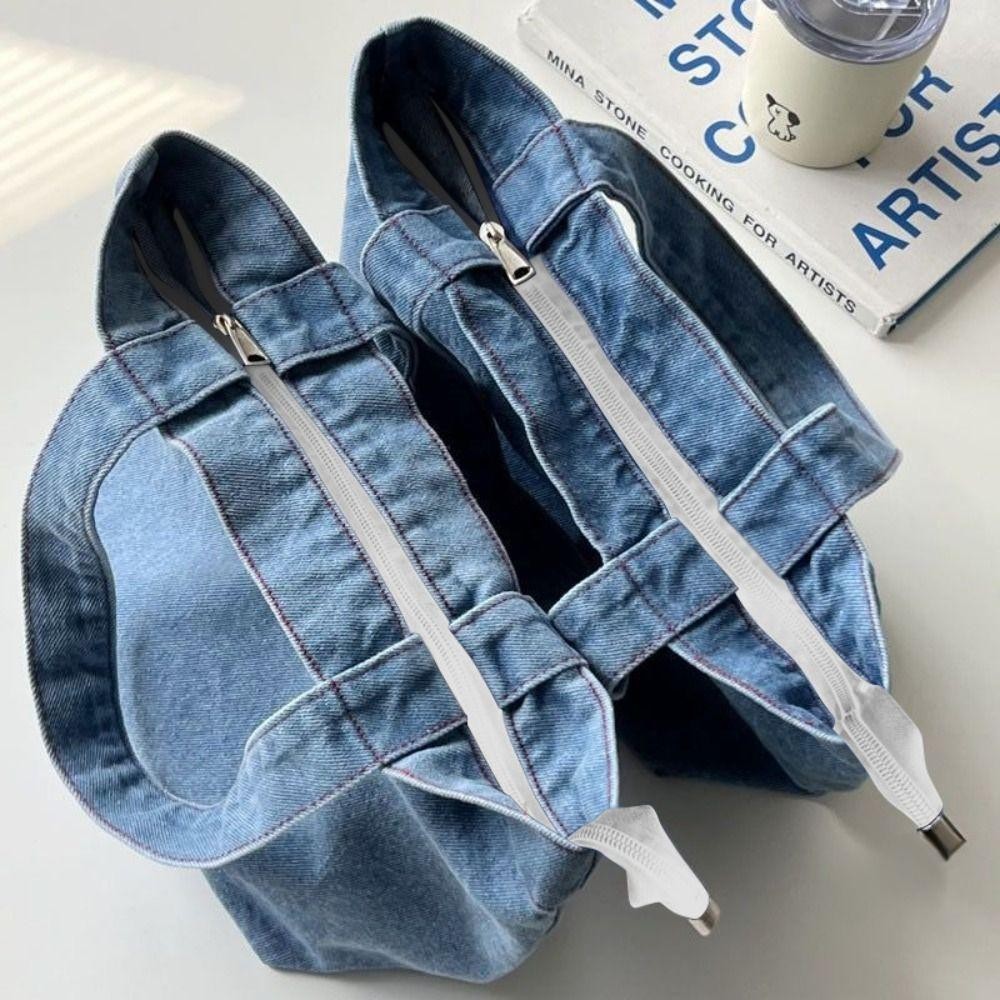 Túi Tote HOBBYIN, Túi đựng đồ ăn trưa Denim giặt, Túi xách thêu hoạt hình dung tích lớn dễ thương ngoài trời