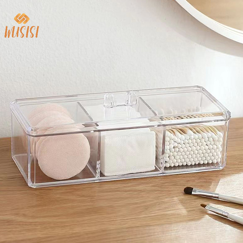 [WUSISI] Hộp đựng mỹ phẩm trong suốt Hộp đựng trang điểm Cotton Pad Hộp lưu trữ Máy tính để bàn Acrylic Sắp xếp MỚI