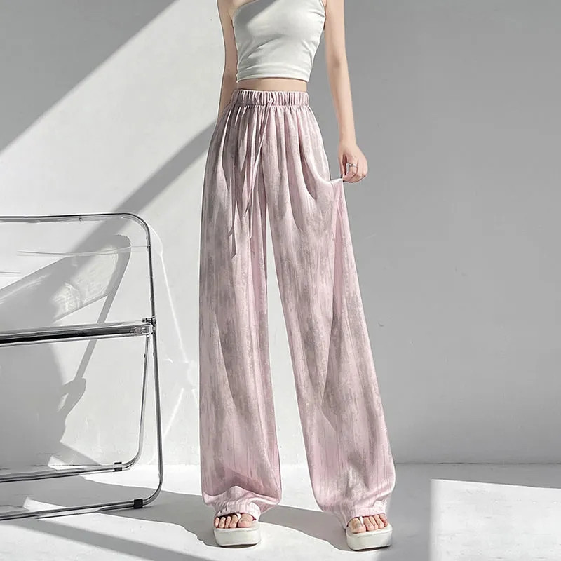Quần ỐNg RộNg nhuộm Cà Vạt sơn mực Satin Lụa băng giá quần tôn dáng cạp cao thoải mái rộng rãi cho nữ Instagram