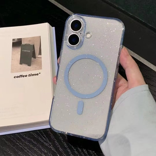 [JLK] Luxury Glitter Magnetic Transparent Soft Phone Case for iPhone 13 14 15 16 Pro Max Plus Clear Bumper Chic Cases Cover