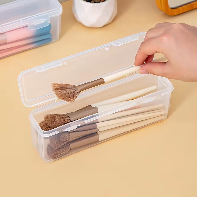 Hộp đựng cọ trang điểm trong suốt - Hộp đựng mỹ phẩm chống nước di động - Hộp đựng mỹ phẩm chống bụi hình chữ nhật để viết văn phòng phẩm, bộ đồ ăn - Hộp đựng đa chức năng có nắp đậy