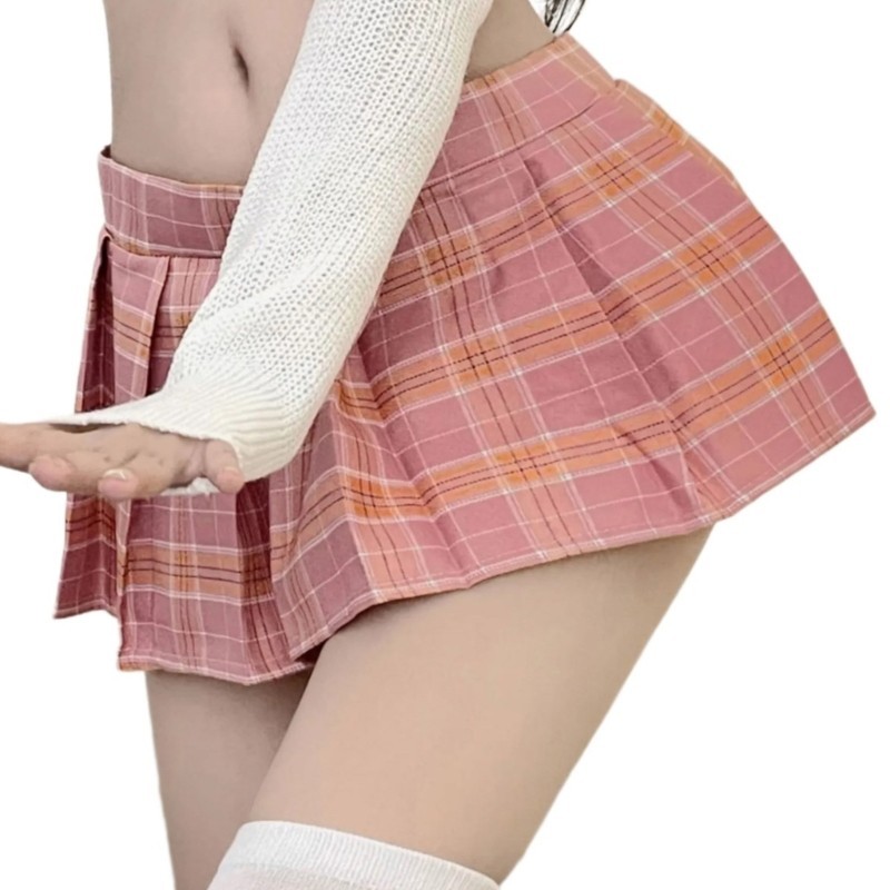 Vic Nữ Checker Váy Mini Nữ Sinh Nhật Bản Đồng Phục Cosplay Váy Xếp Ly