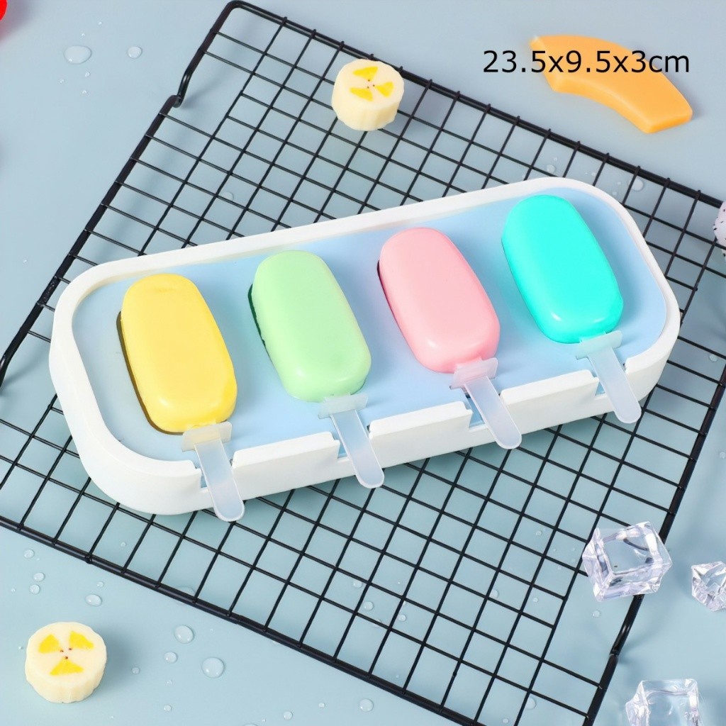 Khay làm kem khuôn làm kem silicone khuôn kem que bộ đồ dụng cụ làm kem cho bé có nắp kèm que tại nhà hình thú dễ thương