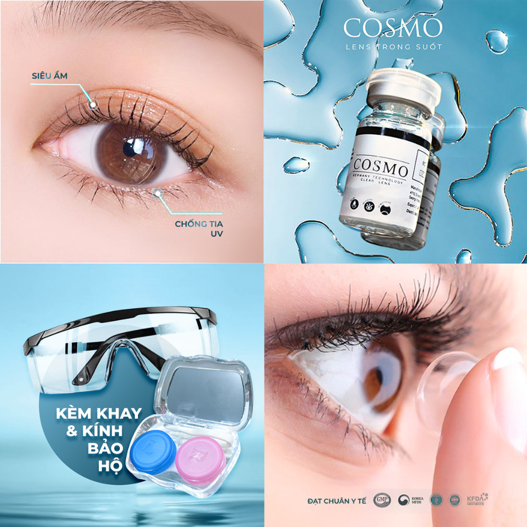 Lens cận trong suốt COSMO 💥HÀNG CAO CẤP💥 Kính áp tròng có độ cận từ 0-15, phù hợp học sinh, sinh viên, đường kính 14.0mm