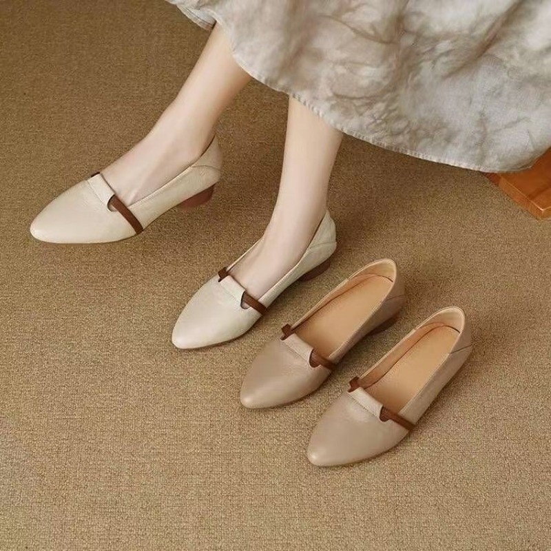 Atikota Nữ Đế Bằng Thời Trang Mũi Nhọn Đơn Giản Nông Miệng Ánh Sáng Đa Năng Cao Su Đế Mềm Thoải Mái Giày Đơn Cho Nữ