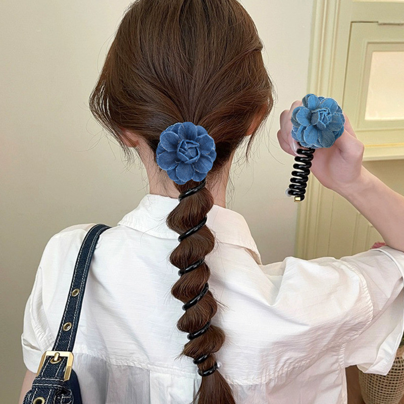 1 / 2 Dây buộc tóc thời trang, ngọt ngào, dễ thương - Dây điện thoại co giãn hoa cao bồi Scrunchie - Dây buộc tóc đuôi ngựa - Dây buộc tóc dây điện thoại đầy màu sắc dành cho nữ - Phụ kiện tóc