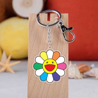 Móc khóa trong suốt hai mặt acrylic hoa hướng dương bảy màu Murakami Mặt dây chuyền dễ thương