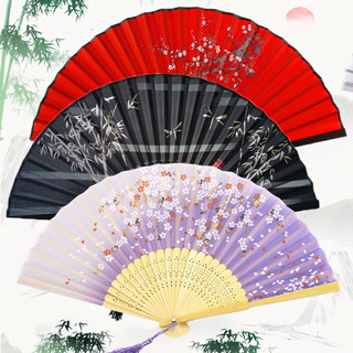 Quạt cổ phong xám sen xếp nhỏ gọn cầm tay quà tặng xinh xắn phong cách Trung Quốc vải lụa in hoa trang nhã ALINE
