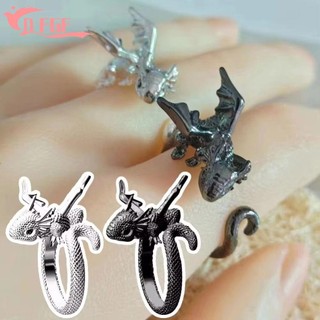 Nhẫn mở rồng, Nhẫn rồng bay đen cổ điển có thể điều chỉnh, Cá tính sáng tạo Retro Metal Punk Động vật Nhẫn đôi Nhẫn