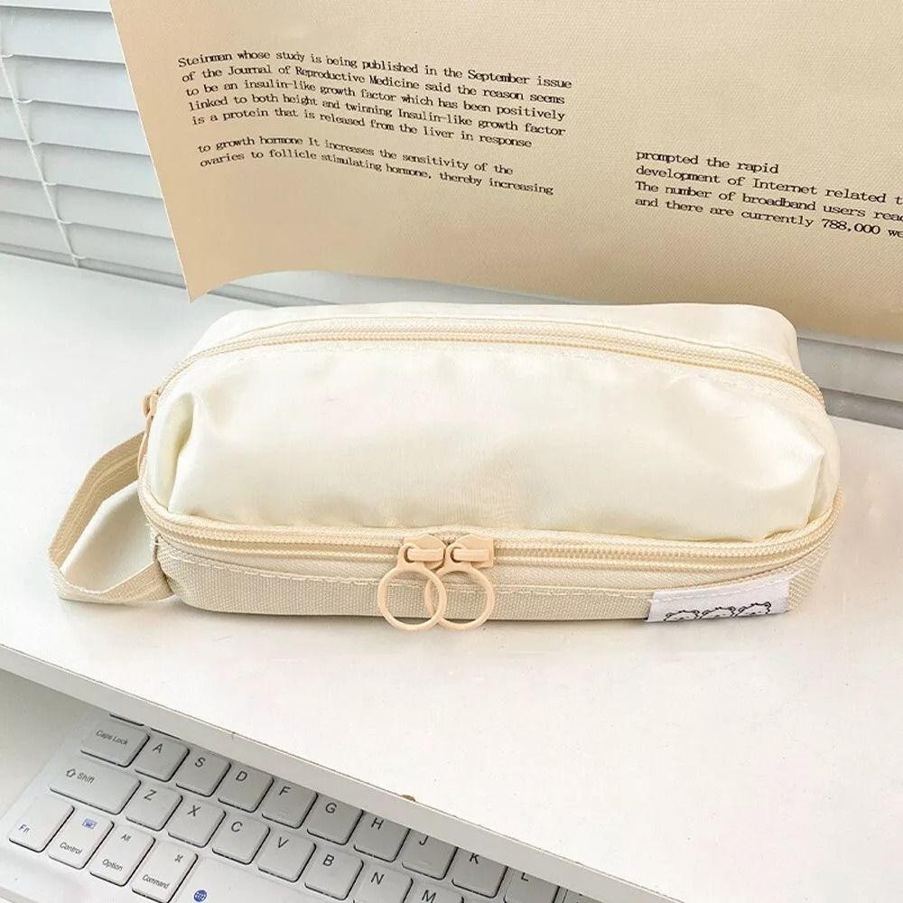 Túi đựng bút chì THFENG, Túi đựng văn phòng phẩm dung tích lớn bằng vải Canvas, Đồ dùng học tập hai lớp Túi văn phòng phẩm