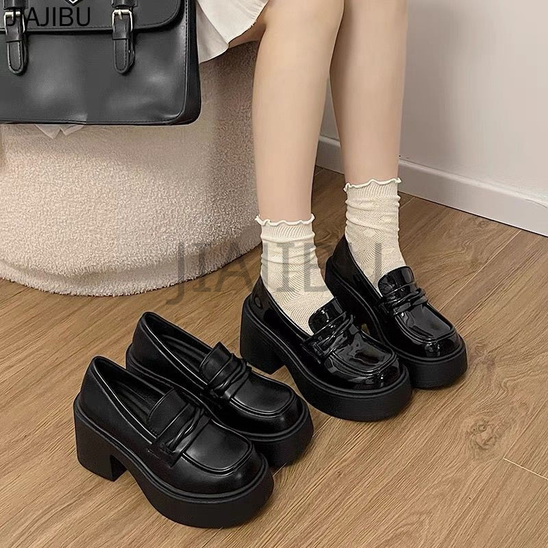 Giày Da Sáng Chế Chống Trượt Phong Cách Anh Quốc Giày Nữ Thời Trang Korean Fashion Platform Mary Jane Shoes Giày Lolita Gót Vuông Giày Lười Slip-on Giày Cao Gót Màu Đen Dành Cho Nữ Sinh Trung Học French Soft-soled Cosplay Doll Shoes Giày JK