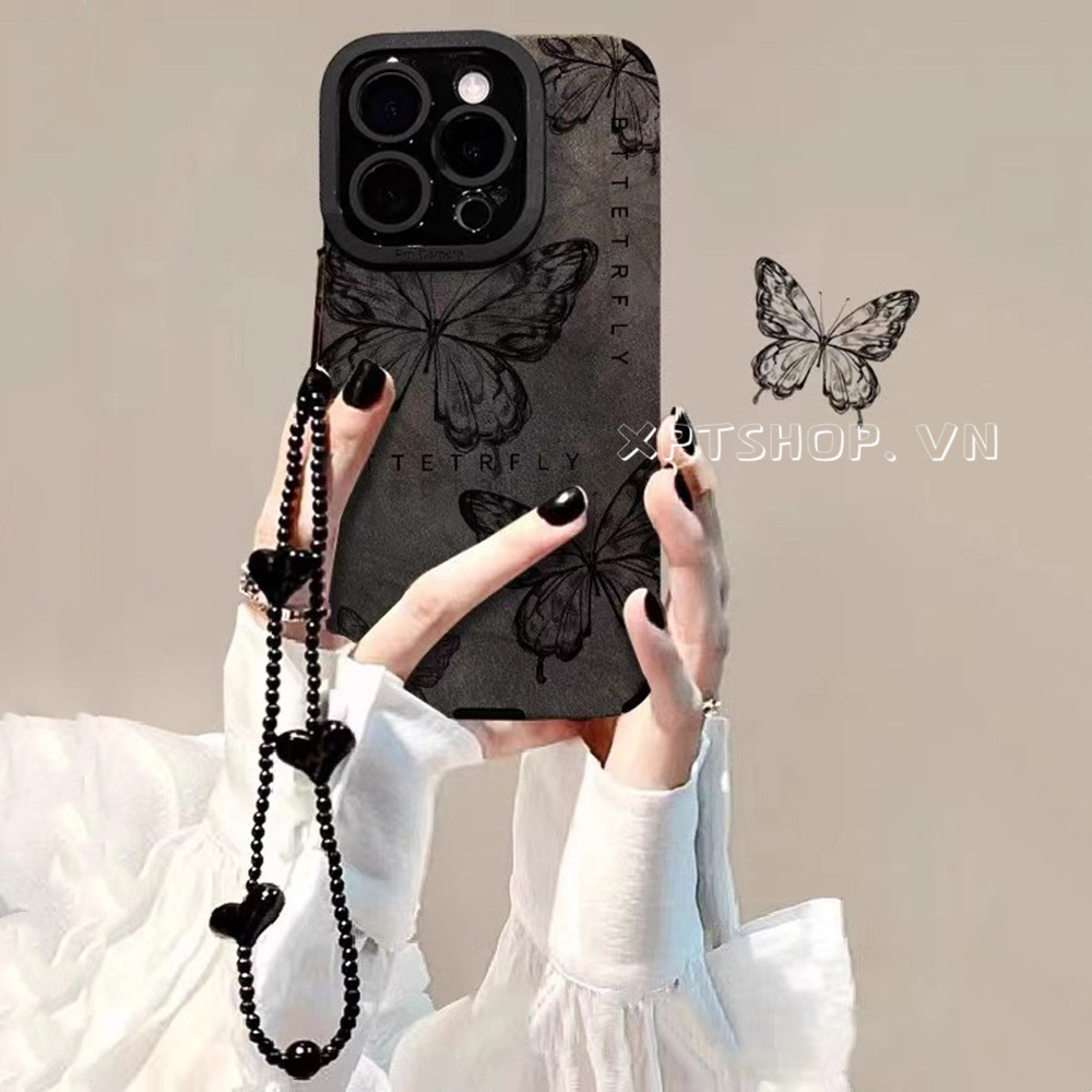 Ốp Điện Thoại Da Bướm Đen Cho iPhone 17 Pro Max 17 Air 16Plus 15 14 13 12 11 Bảo Vệ Toàn Diện Vỏ Bảo Vệ Chống Sốc
