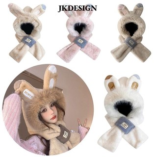 Jkdesign Mũ dày, Mũ khăn quàng cổ sang trọng chống gió, Tai thỏ bảo vệ tai dễ thương Mũ quàng cổ sang trọng Thu đông