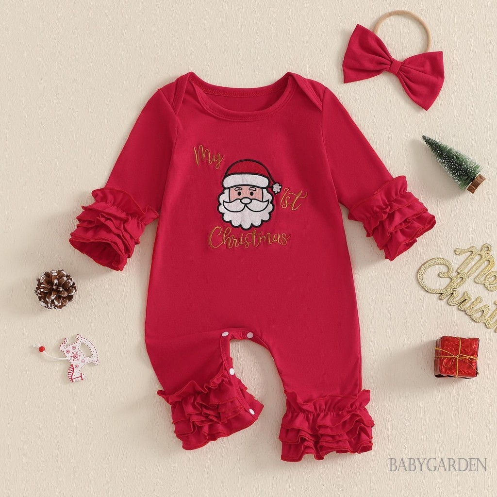 / / -Bộ Áo liền quần Giáng sinh cho bé gái sơ sinh Ông già Noel / Cây / Tuần lộc Xù áo liền quần cổ tròn dài tay