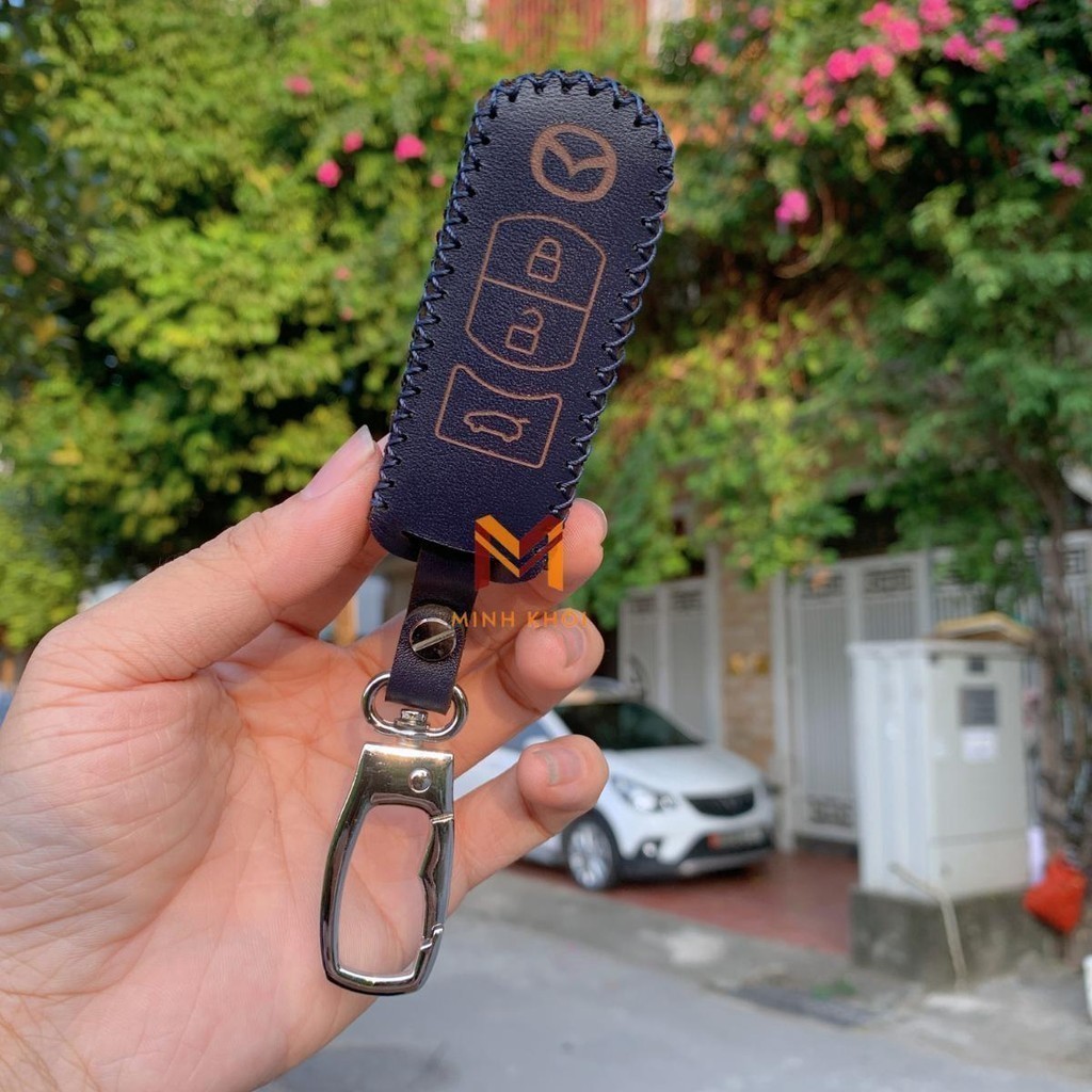 Bao da chìa khoá xe ô tô Mazda 2, Mazda 3, Mazda 6, CX5, CX8, CX9 da bò, khâu thủ công(Bản chìa dài)