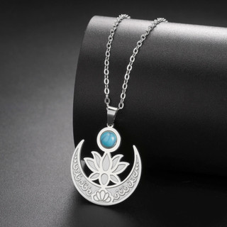 Skyrim Vòng Cổ Nữ Thanh Lịch Lotus Sapphire Mặt Dây Chuyền Thiết Kế Thép Không Gỉ Trang Sức Thời Trang