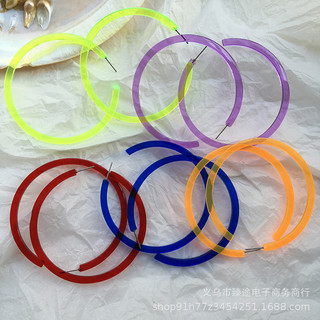 Phong cách HyunA, phong cách câu lạc bộ đêm phóng đại, bông tai hình C nửa vòng tròn acrylic trong suốt phát quang bán buôn