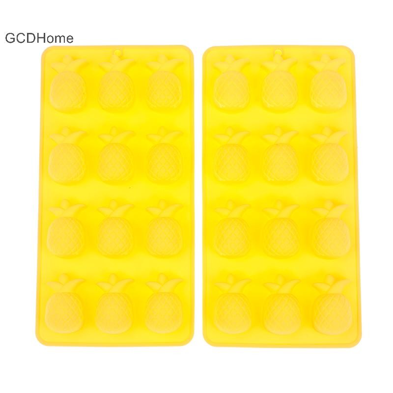 Gcdhome 12 Lỗ Dứa Khuôn Silicon DIY Maker Khay Đá Bánh Sô Cô La Cookie Mousse Muffin Xà Phòng Nướng Khuôn Nóng