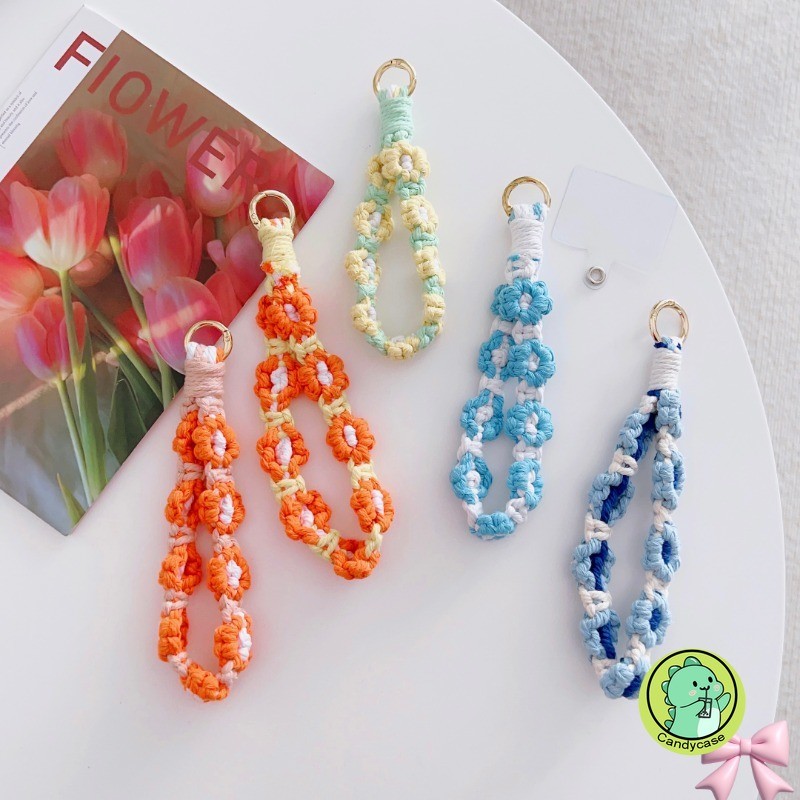 Bện Hoa Sang Trọng Màu Kẹo Dây Điện Thoại Treo Di Động Xoắn Dây Chống Mất Cổ Tay Ngắn Thời Trang Và Mạnh Mẽ Vỏ Điện Thoại Di Động Dây Có Mặt Dây Chuyền