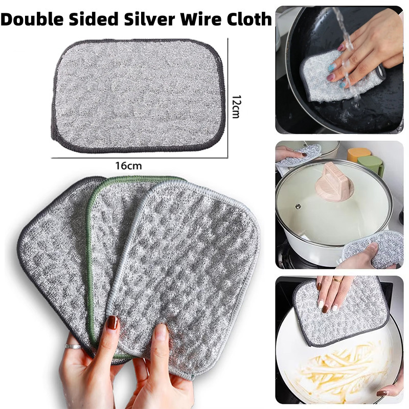 5 / 10 / 20 Chiếc Khăn Lau Dây Thép Vải Giặt Microfiber Khăn Rửa Bát Hai Mặt Vải Chống Dính Dầu Có Thể Tái Sử Dụng Khăn Lau Nhà Dụng Cụ Vệ Sinh