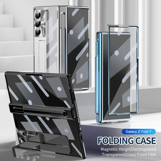 Có Bút Cảm Ứng Cho Samsung Galaxy Z Fold 7 6 5 4 3 Ốp Lưng Từ Tính Đôi Bản Lề Bút Khe Cắm Giá Đỡ Mạ Rõ Ràng Vỏ PC Kính Trước