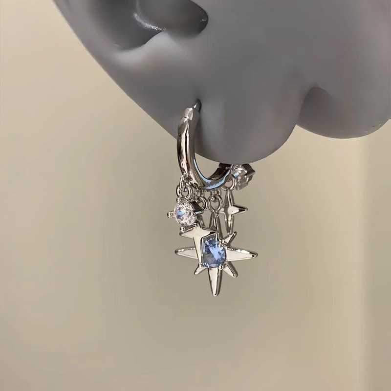 Bông tai stud quà tặng cao cấp khảm zircon màu xanh