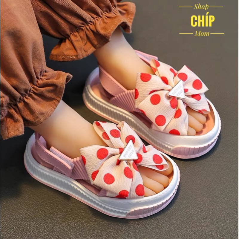 ( hàng sẵn sandal bé gái dép nhựa cho bé nơ lụa chấm bi điệu công chúa đi mưa đi biển mùa hè QC chống trươt êm chân 1305