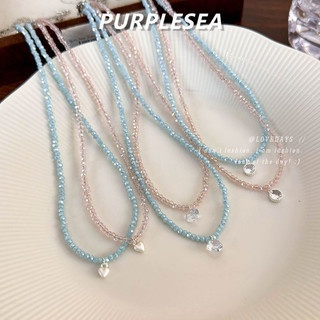 Vòng cổ ngắn nữ pha lê và zircon màu xanh hồng, phong cách Hàn Quốc đơn giản dễ thương, phù hợp cho mùa hè
