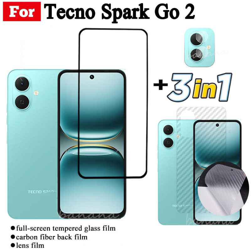 Phim kính cường lực 3 TRONG 1 Tecno Spark Go 2 cho Tecno Spark Go 1s Go 2025 2024 2023 Spark 30C 30 Pro Kính bảo vệ màn hình toàn diện + Phim ống kính máy ảnh + Phim mặt sau