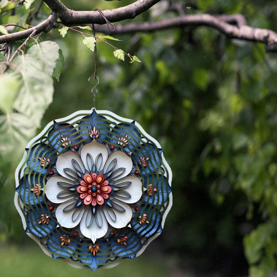Chuông gió Mandala đầy màu sắc, Trang trí sân vườn quay kim loại trang trí, Hoàn hảo cho sân hiên & thẩm mỹ ngoài trời, Quà tặng Giáng sinh hoặc năm mới lý tưởng, Không cần pin