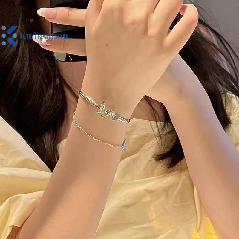 Kudosation Hai Lớp Thiết Kế Dây Xích Vòng Tay sel Có Thể Điều Chỉnh Mở Vòng Tay Sáng Dây Chuyền Tính Khí Phù Hợp Với Vòng Tay Trang Sức Cho Nữ Phụ Kiện Trang Sức