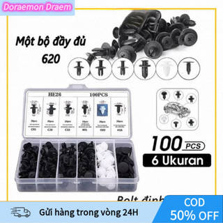 【COD】Bộ 100 Đinh Tán Chốt Vít Nở Bằng Nhựa Cố Định Các Bộ Phận Trên Xe Hơi Kèm Hộp Và Dụng Cụ chốt nhựa