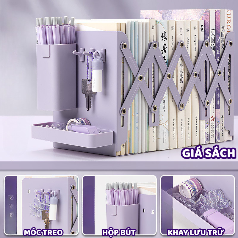 [NÂNG CẤP] Kệ Sách Để Bàn Gấp Gọn 3 Ngăn Bằng Thép Dày Chịu Lực Tốt Chắc Chắn Kèm Ống Cắm Bút