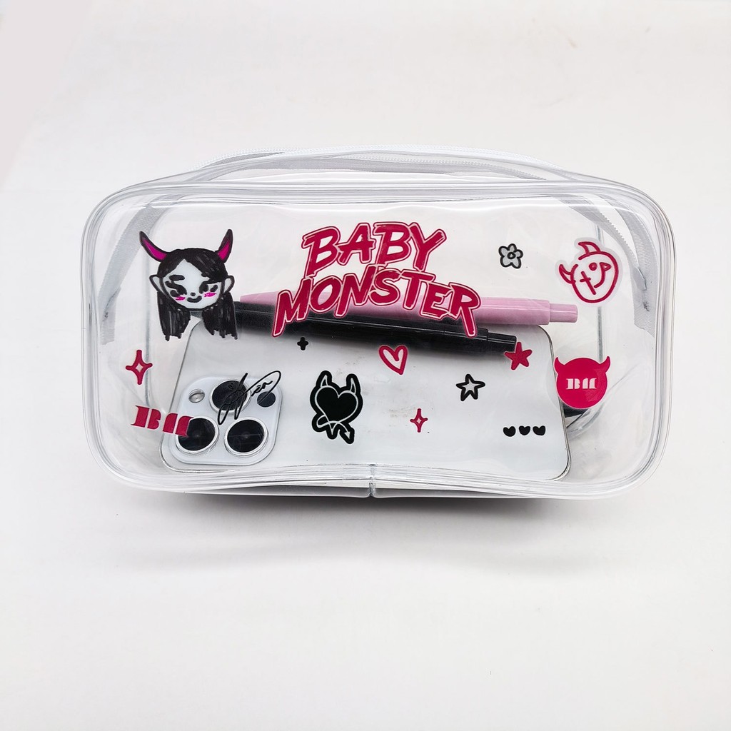 HT3 BABYMONSTER Hộp Đựng Bút Chì XEM BẠN CÓ Túi Văn Phòng Phẩm PVC Dung Tích Lớn Du Lịch Túi Trang Điểm Di Động TH3