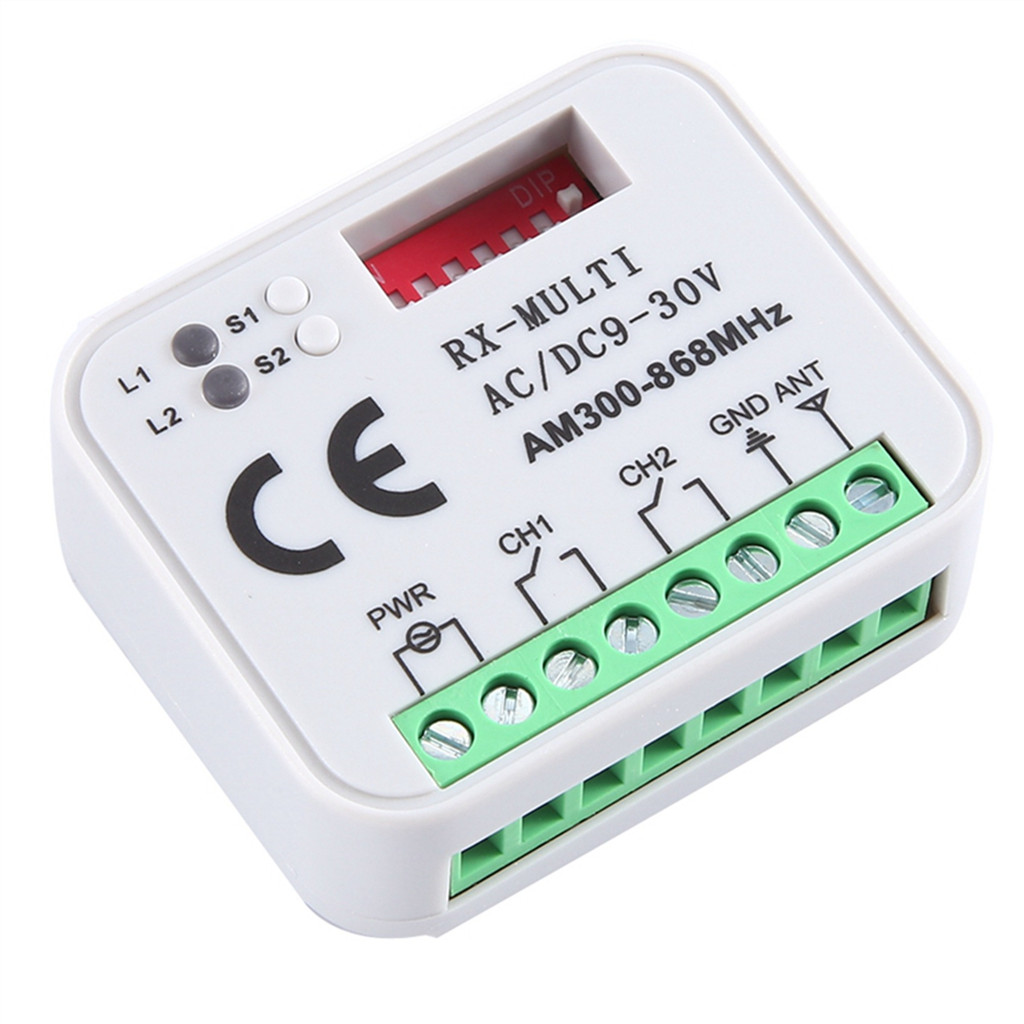Tần số đa năng 300-868 MHz Bộ thu 2CH 12V 24V Mô-đun rơle Cửa nhà để xe Điều khiển từ xa 433.92 MHz 868 MHz Bộ thu cửa nhà để xe