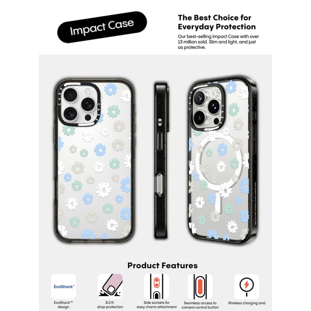 CASECASE X Daisy Landing Case Hồng Đen Trong Suốt Cứng Hút Từ Tính Tác Động Dành Cho Apple IPhone 12 13 14 15 16 Pro Max Plus Có Hộp